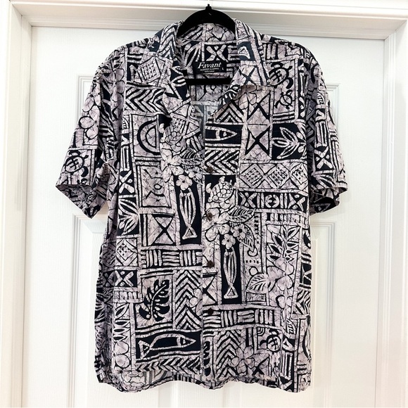 Favant Vintage Hawaiian Aloha Hibiscus Fishing Beach Surf Shirt Mens Button down - Picture 2 of 6
